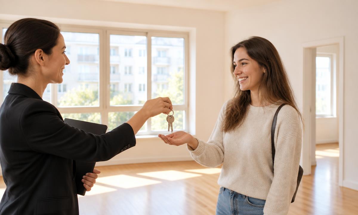 Resident receiving keys to a rental home