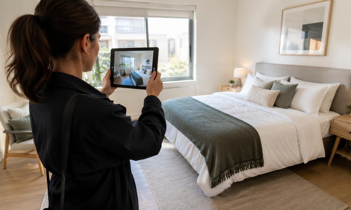Property manager documenting a rental home